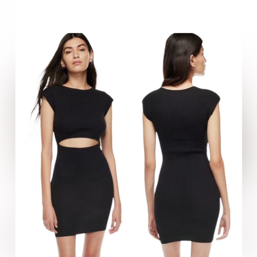 Wilfred Aritzia Knit Cutout Bodycon Mini Little Black Dress Girls Night Out